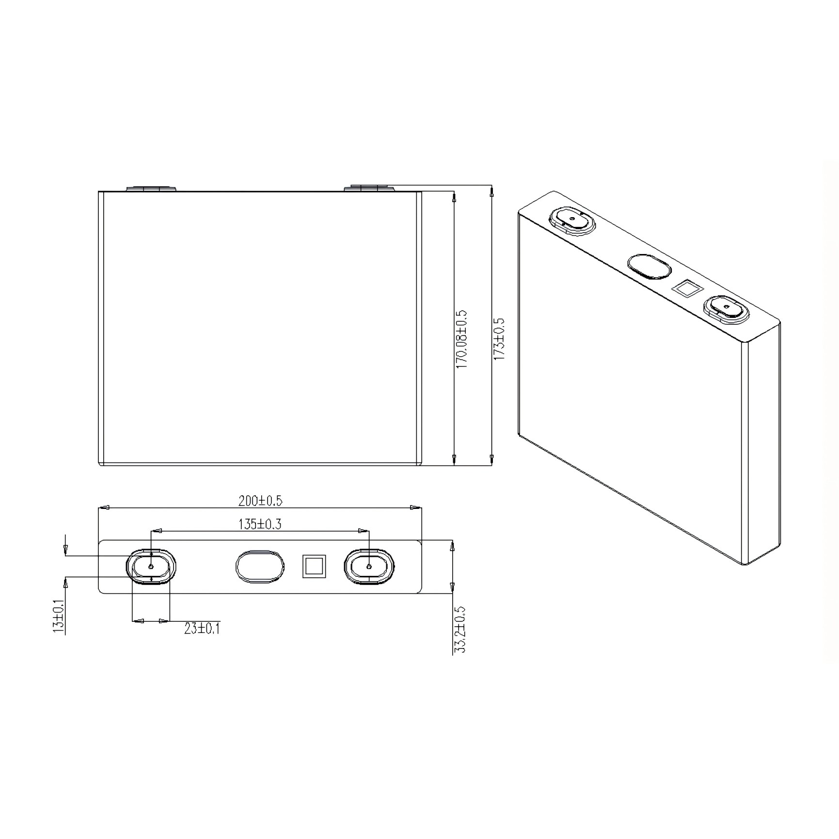 Lishen LP33200173-125Ah Dimension