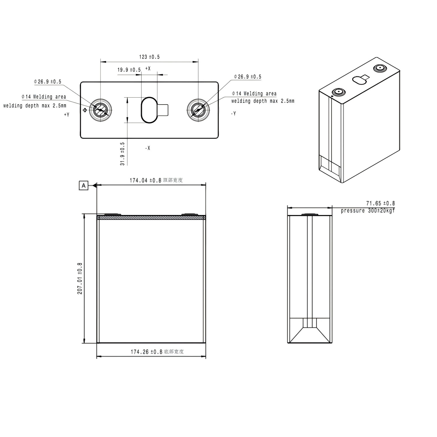 dimensions of 314ah lifepo4 cell with screws