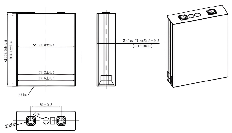 ETC 206AH LiFePO4 Battery Dimension