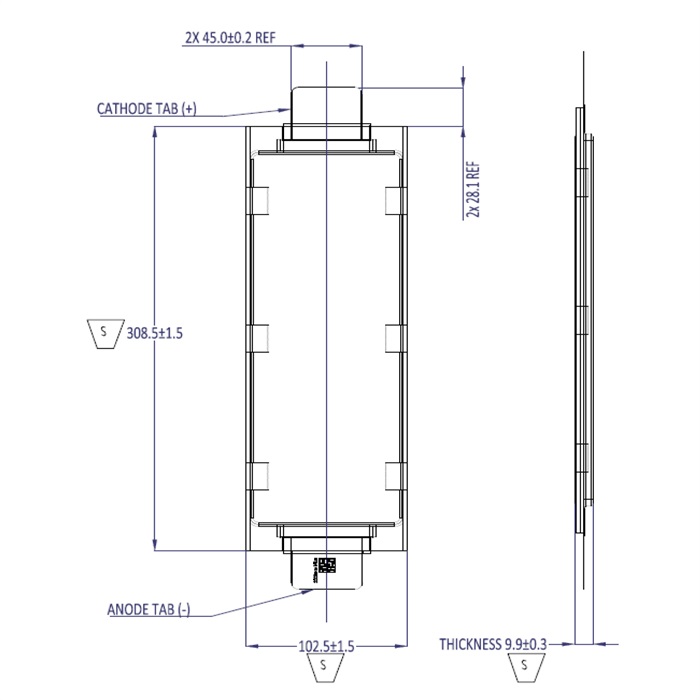 a123 31Ah Pouch Battery dimension