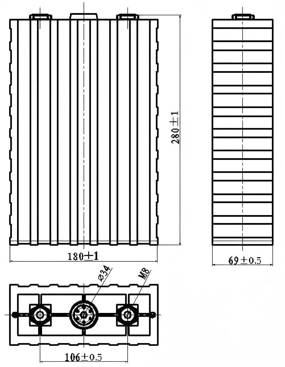 Sinopoly 200Ah LiFePO4 Battery Dimension