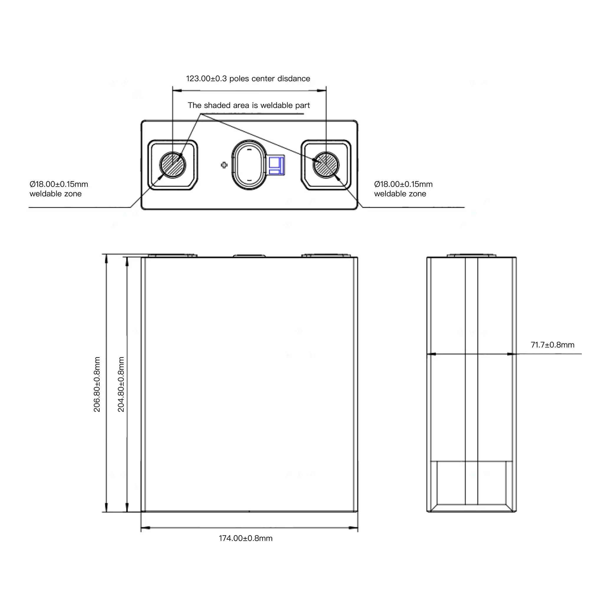 REPT 3.2v 320Ah lifepo4 battery Dimension