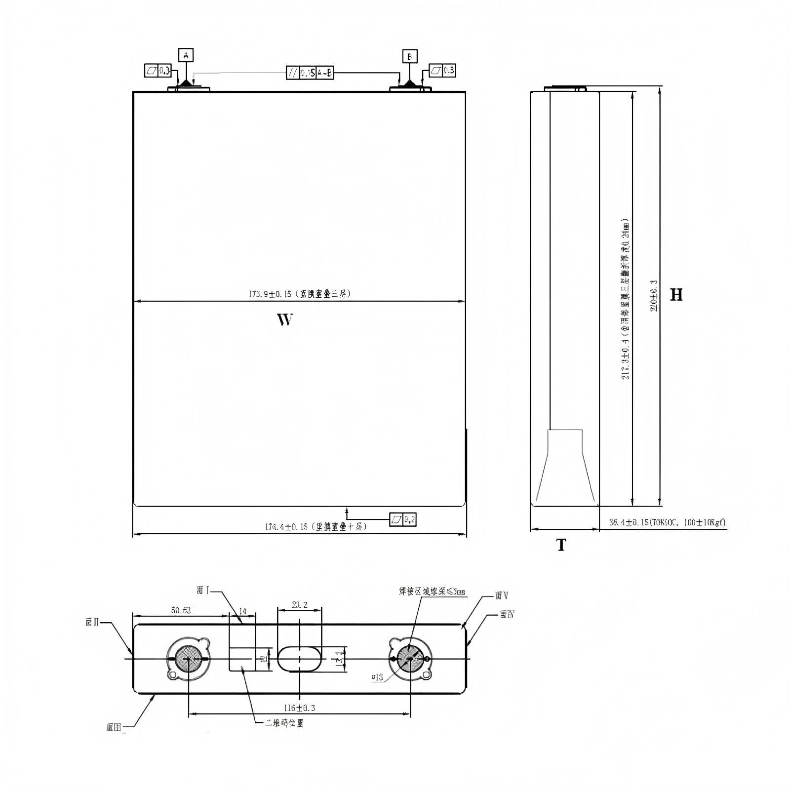 CALB L173F163B 3.2V 163Ah lifepo4 battery Dimension